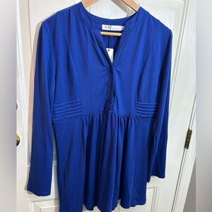 AS Royal Blue Pleated Long Sleeve Blouse